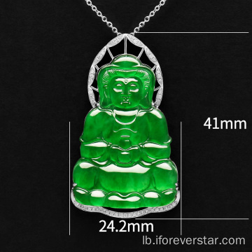 Natierlech Jadeite Diamond Guanyin Buddha Pendant